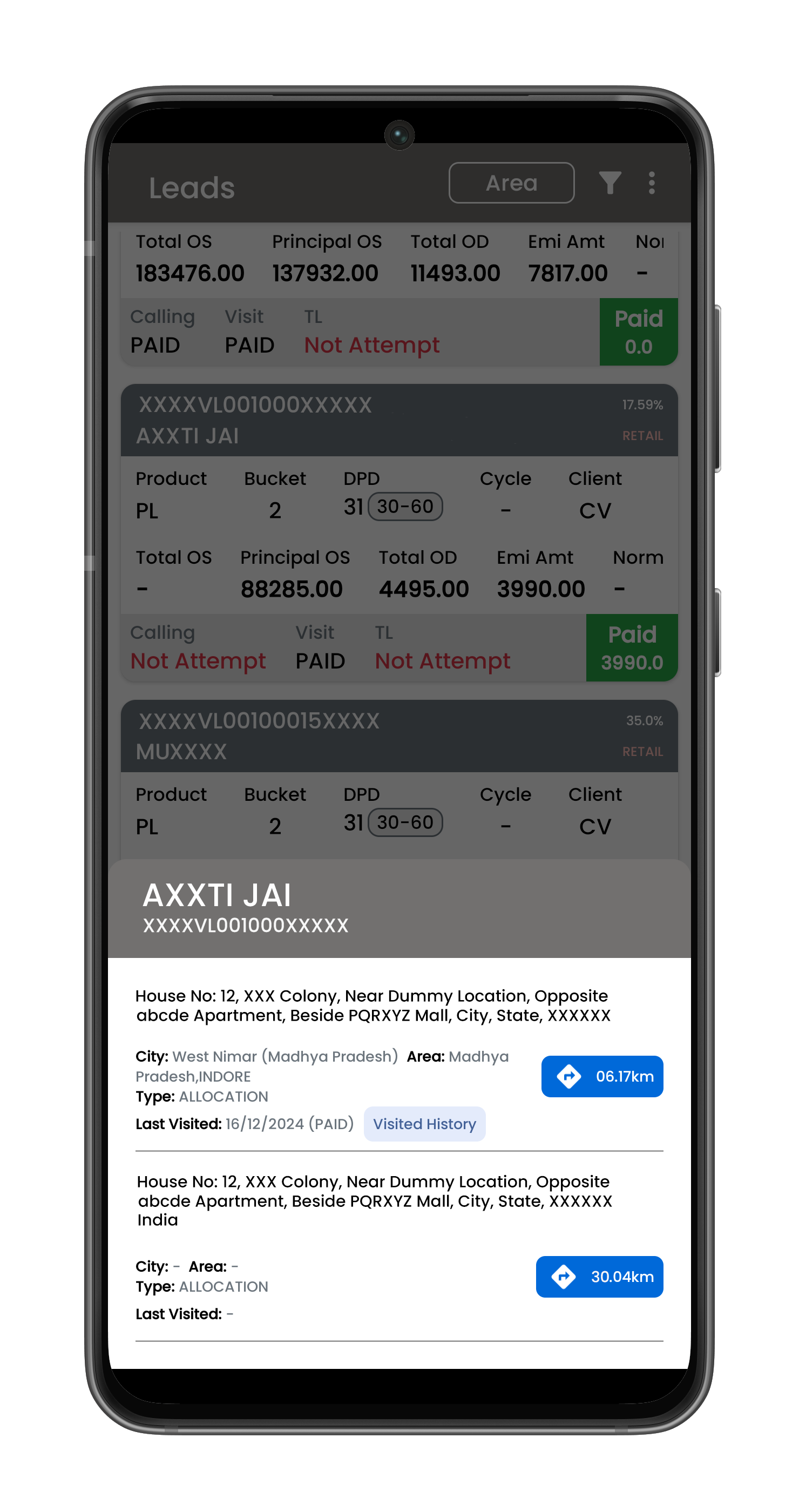 calculates and shows the distance to the customer location